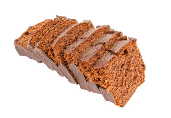 Tasty chocolate cake isolated on white