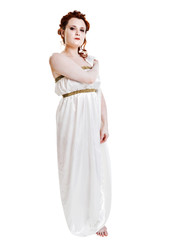 Girl dressed in greek costume on white