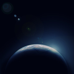 Fototapeta na wymiar Ziemia niebieska planeta w przestrzeni z gwiazdą
