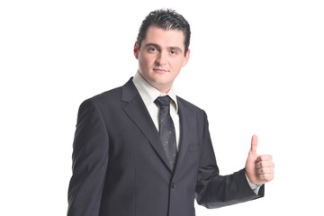 Businessman with thumbs up isolated on white background