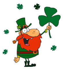 Lucky Leprechaun Holding Up A Shamrock