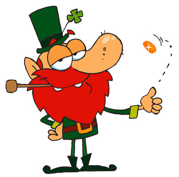 Lucky Leprechaun Playing with a Gold Coin