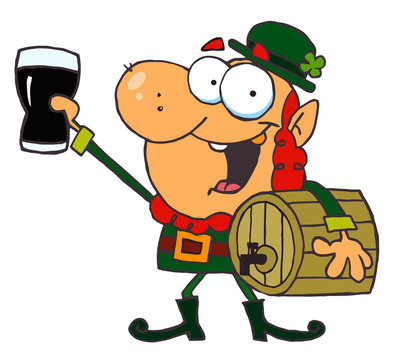 Lucky Leprechaun Toasting With A Glass And Carrying A Keg