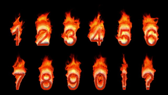Loopable burning numerals. Alpha channel is included