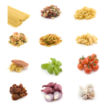 Various pasta with ingredients