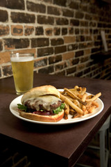 Cheeseburger and Fries with a Beer
