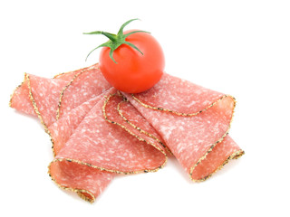 pepper salami sausage with tomato.