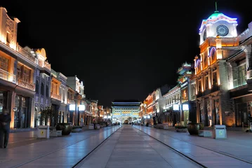 Fotobehang Beijing Qianmen old shopping street at night © claudiozacc