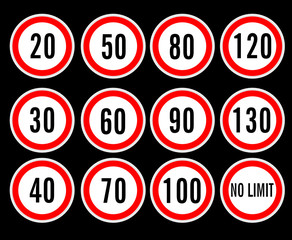 speed limit signs vector illustration