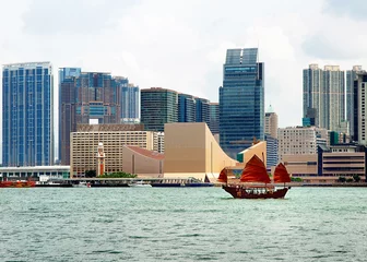 Zelfklevend Fotobehang China, Hong Kong Kowloon waterfront buildings © claudiozacc