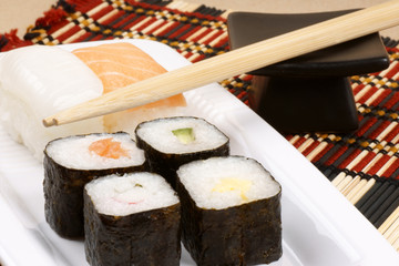 Sushi and chopsticks