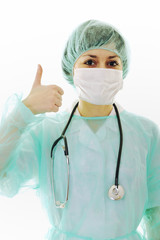 happy nurse with stethoscope  isolated on white