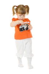 Little funny girl with photo camera
