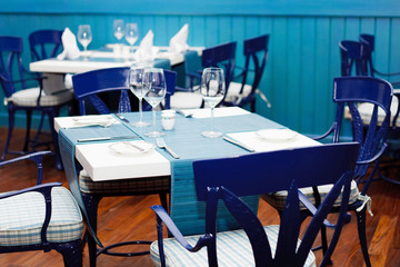interior in cafe. blue color