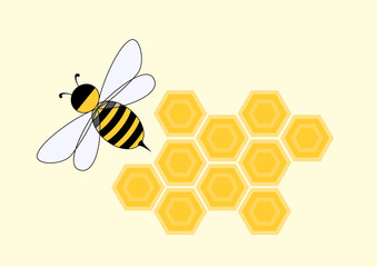 Cartoon bee in honeycomb