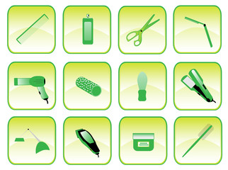 Buttons of hairdresser accessories