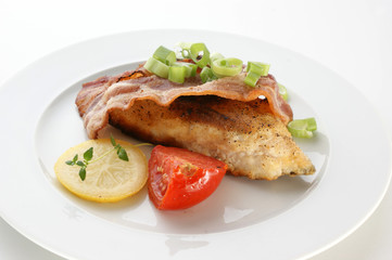 grilled carp steak organic tomato and lemon