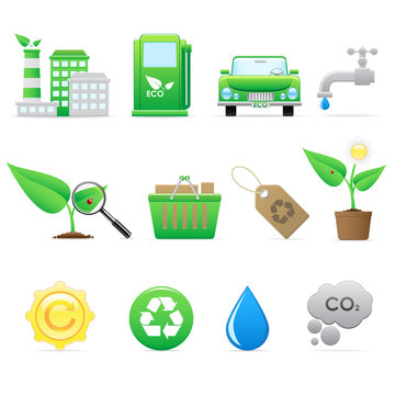 Environmental and recycling vector icons set