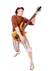 Obraz premium Cool musician with guitar on white