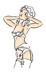 Sexy woman girl emblem lingerie white on black