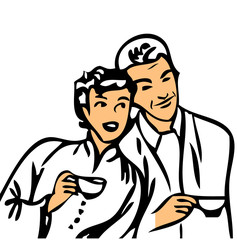 Retro coffee man and woman card poster red background