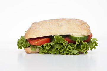 ciabatta roll with lettuce, tomato and cucumber