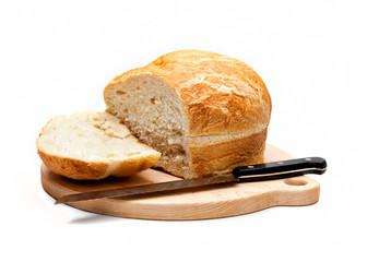 sliced fresh bread on board