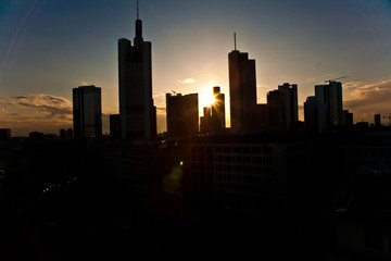 sunset with skyscraper in Frankfurt downtown