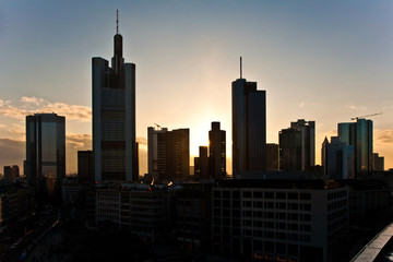 sunset with skyscraper in Frankfurt downtown