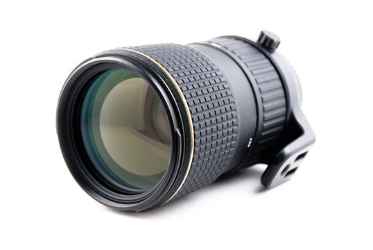 zoom telephoto lens for slr camera on a white background