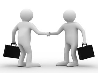 Handshake. Meeting two businessmen. Isolated 3D image