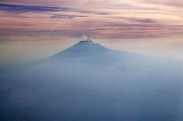 Popocatepetl volcano Mexico DF city aerial view