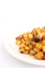 Fried potatoes with caramelized pork
