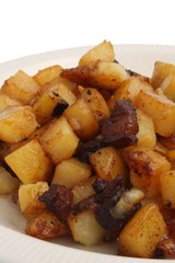 Fried potatoes with caramelized pork