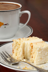 Coffee and coconut cake with a bite