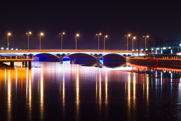 Fototapeta na wymiar Bridge with Neon Light at night