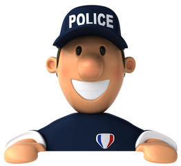 Policier et panneau blanc