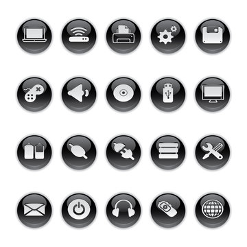 Gel icons in Black - Computer Equipment Buttons.