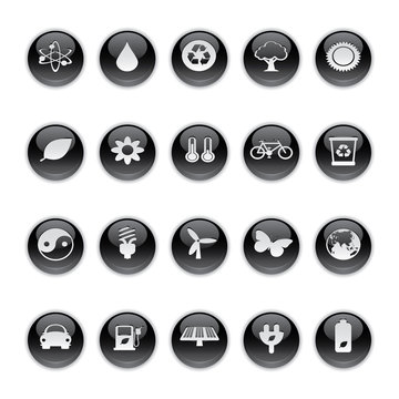 Gel icons in Black - Ecology Buttons.