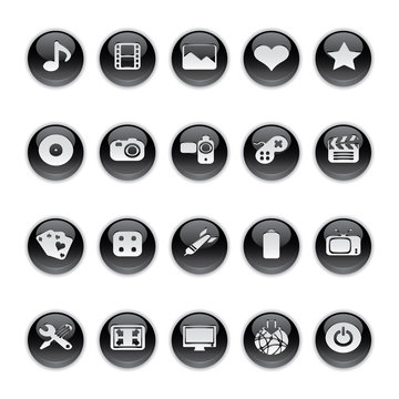 Gel icons in Black - Multimedia Buttons.
