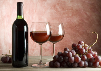 red wine bottle and glasses background