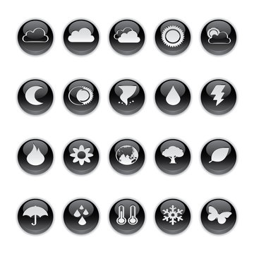 Gel icons in Black - Weather and climate Buttons.