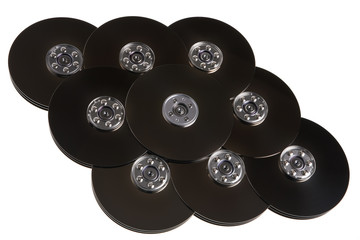 Computer hard drive disc plates isolated over white background.