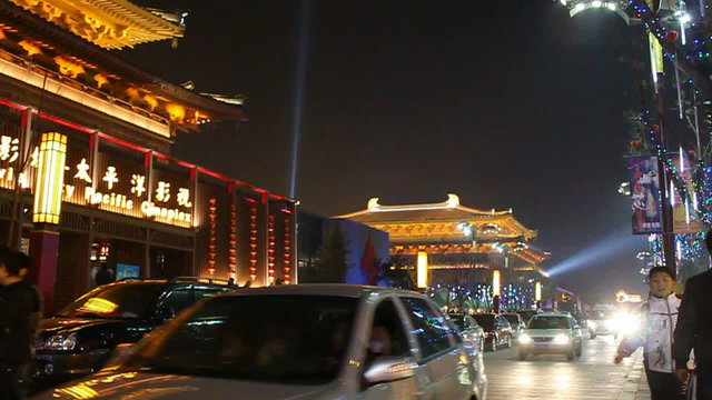 night street of chinese city, Xi'an, China