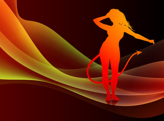 Devil Woman on Red Light Wave Background