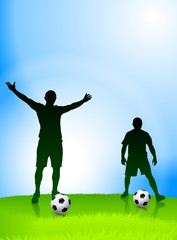 Obraz na płótnie Canvas Soccer Players on Green Field Background