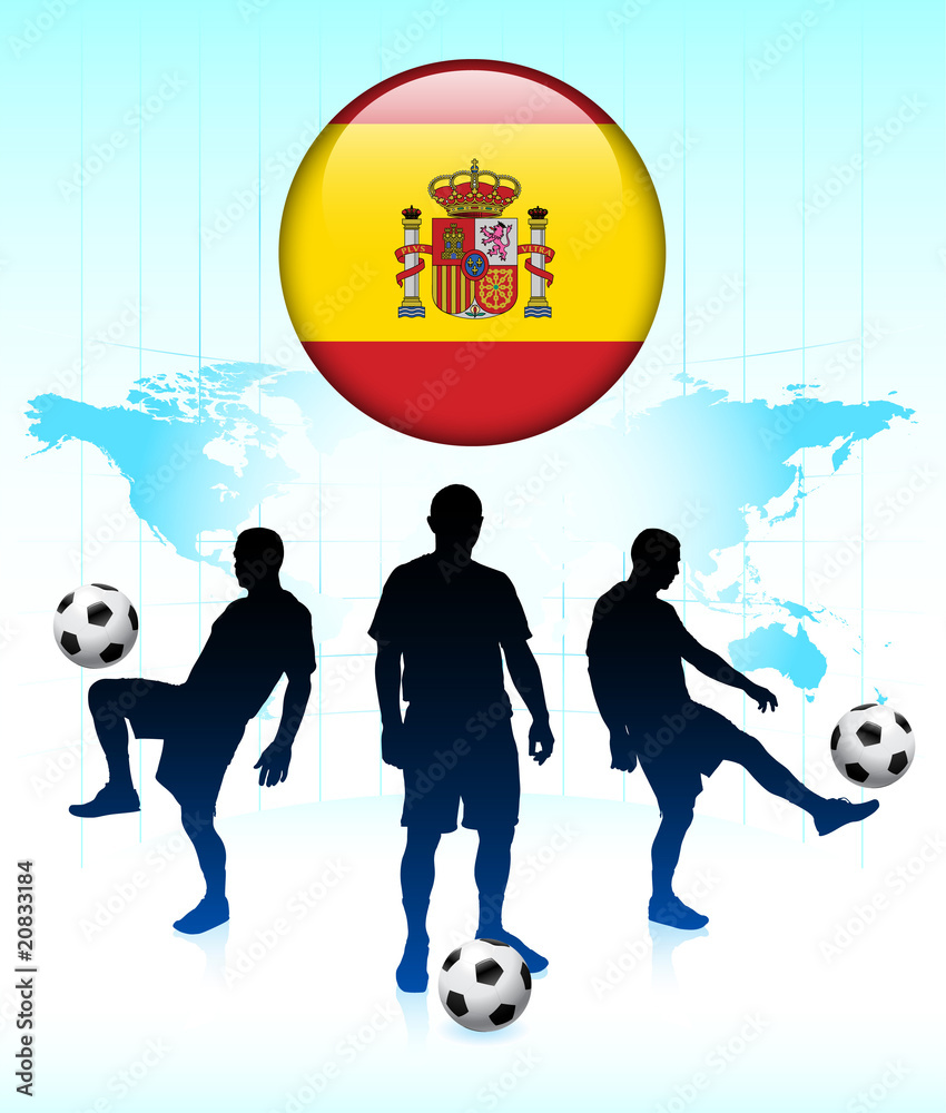 Wall mural Spain Flag Icon on Internet Button with Soccer Team