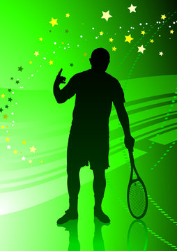 Tennis Player on Abstract Green Background