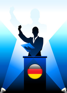 Germany Leader Giving Speech on Stage