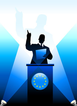 European Union Leader Giving Speech on Stage